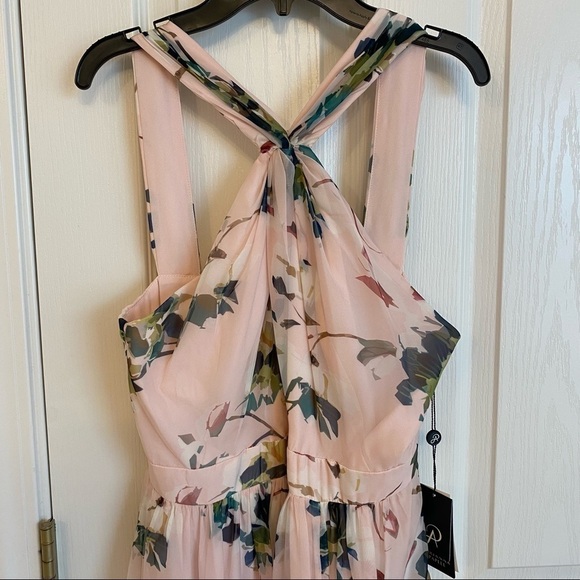 Adrianna Papell Floral-Print Twist Halter Gown in Blush Multi - Picture 4 of 12